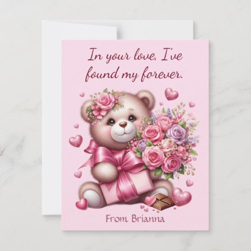 Valentines Day Love Rose Bear Holiday Card