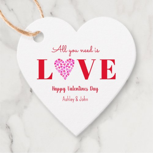 Valentines Day Love Script Red Heart Favor Tags