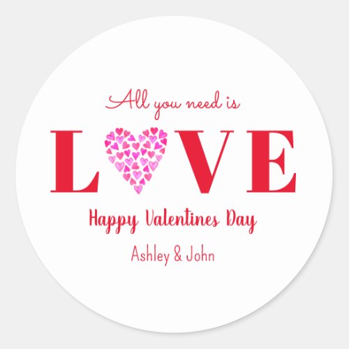 Valentines Day Love Script Red White  Classic Round Sticker