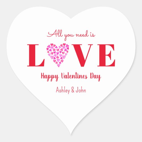 Valentines Day Love Script Red White  Heart Sticker