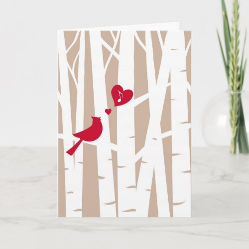 Valentines Day Love Song Cardinal In Birch Tree Holiday Card