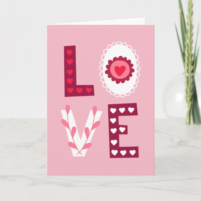 Valentine's Day Love Stencil Mini Hearts and Lace Holiday Card (Front)