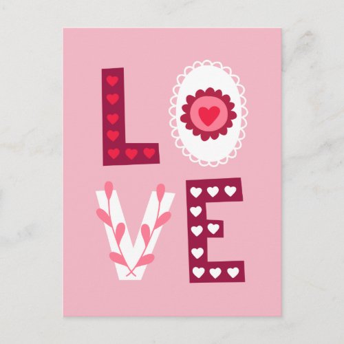 Valentines Day Love Stencil Mini Hearts and Lace Holiday Postcard