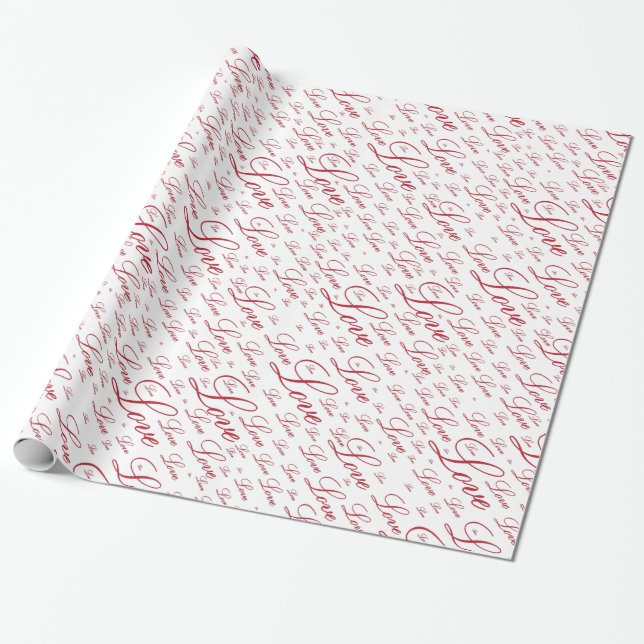 Valentine's Day "Love" Typography Pattern Wrapping Paper (Unrolled)