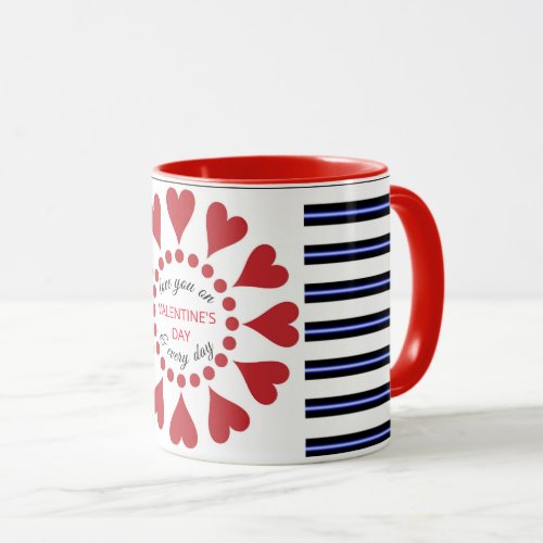 Valentines Day Love Typography Red Navy Stripes Mug