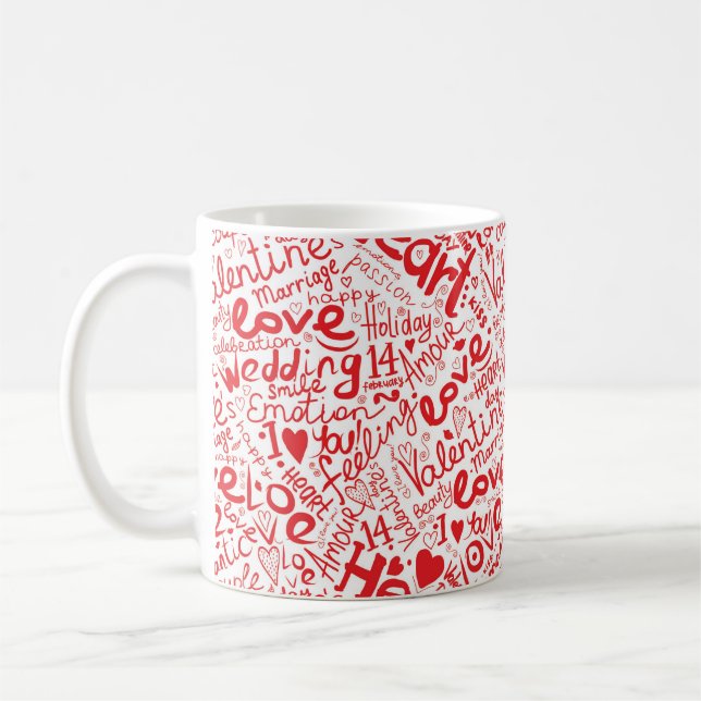Valentine's Day Love Words Collage Coffee Mug (Left)