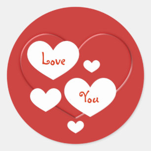 Valentine's Day Love You Cute Hearts Red Classic Round Sticker