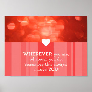 Valentines Day Love You Red Bokeh Hearts Poster