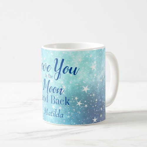 Valentines Day Love You to the Moon Blue Personal Coffee Mug