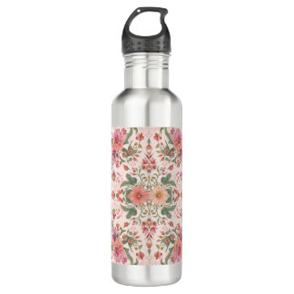 Valentine's Day, Lovely Pink Flowers Pattern Stainless Steel Water Bottle