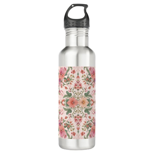 Valentine's Day, Lovely Pink Flowers Pattern Stainless Steel Water Bottle (Front)