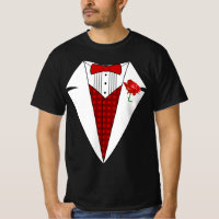 Valentine's Day Lover Tuxedo T-Shirt with Red Rose