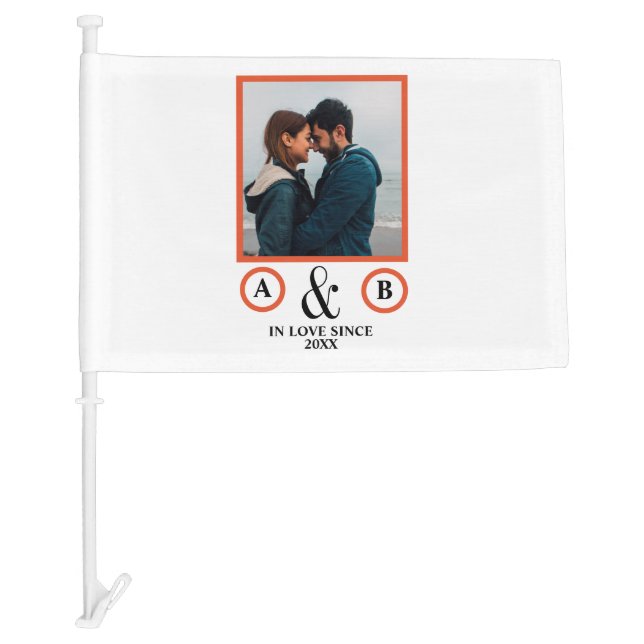 Valentine's Day lovers couple monogram placeholder Car Flag (Front)