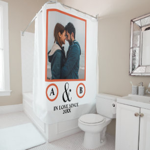 Valentine's Day lovers couple monogram placeholder Shower Curtain