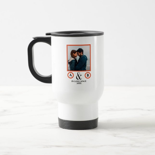 Valentine's Day lovers couple monogram placeholder Travel Mug (Left)