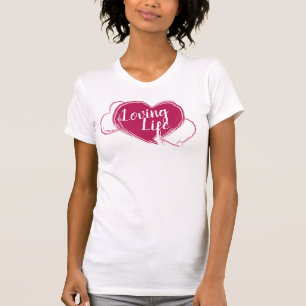 Valentine's Day Loving Life Triple Hot Pink Heart T-Shirt