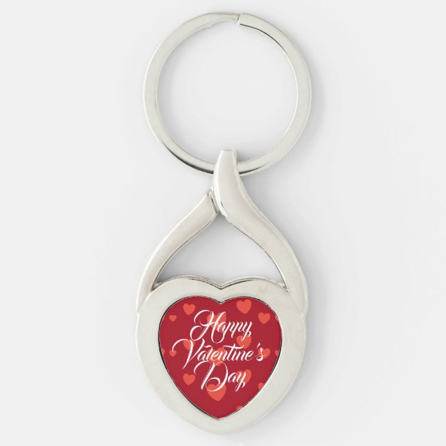 Valentine's Day Loving Red Heart Polished Silver Keychain (Front)