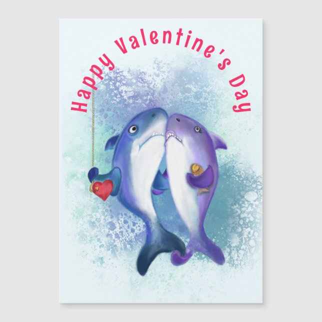 Valentine's Day Magtnetic Card Couple Shark Love (Front)