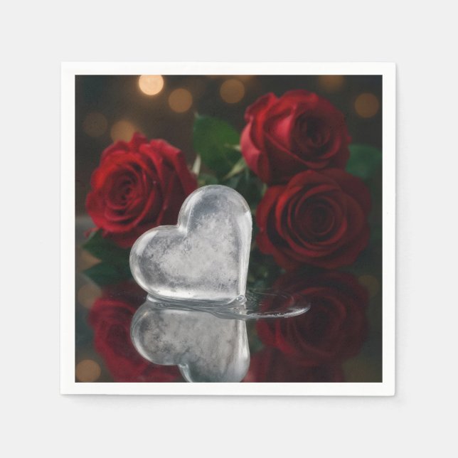 Valentine's Day Melting Ice Heat With Red Roses Napkins (Front)