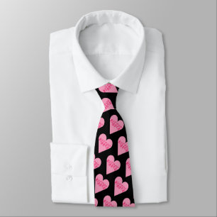 Valentines Day Minamilist Pink Kisses Candy Heart Neck Tie