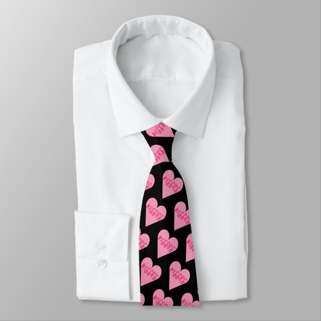 Valentines Day Minamilist Pink Kisses Candy Heart Neck Tie (Tied)