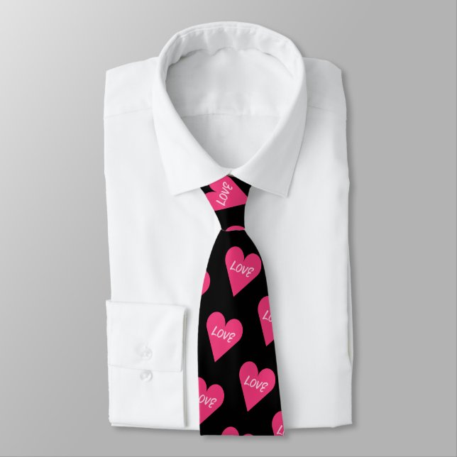 Valentines Day Minamilist Pink Love Candy Heart Neck Tie (Tied)