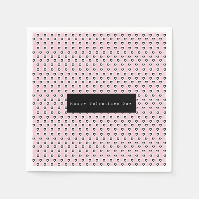 Valentines Day Mini Hearts Pattern Pink Black Napkins (Front)