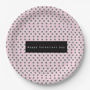 Valentines Day Mini Hearts Pattern Pink Black Paper Plates