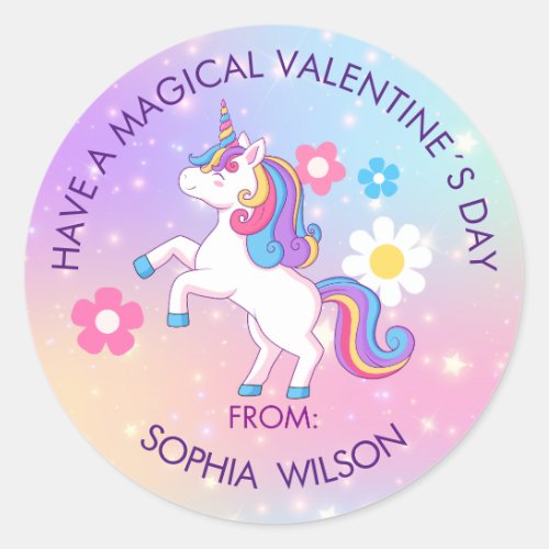 Valentines Day Modern Gift with Cute Unicorn Classic Round Sticker