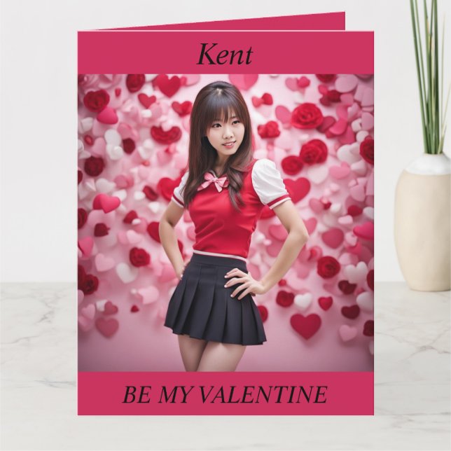 VALENTINE'S DAY Modern Japanese girl folding card (Front)