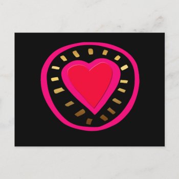 Valentine's Day Modern Pink Heart Black Postcard by plurals at Zazzle