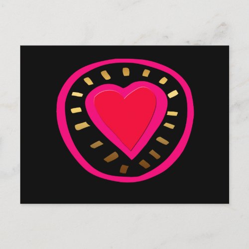 Valentines Day Modern Pink Heart Black Postcard