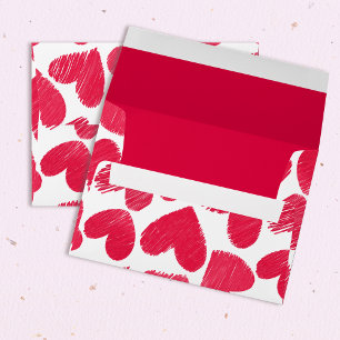 Valentines Day Modern Red White Hearts Pattern Envelope