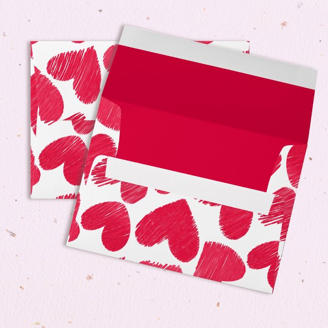 Valentines Day Modern Red White Hearts Pattern  Envelope (Creator Uploaded)