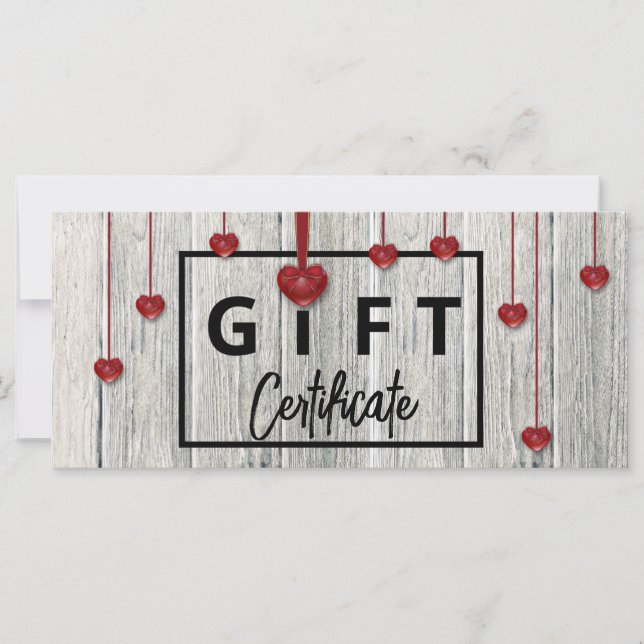 Valentines Day Modern Rustic Wood Hearts Gift Card (Front)
