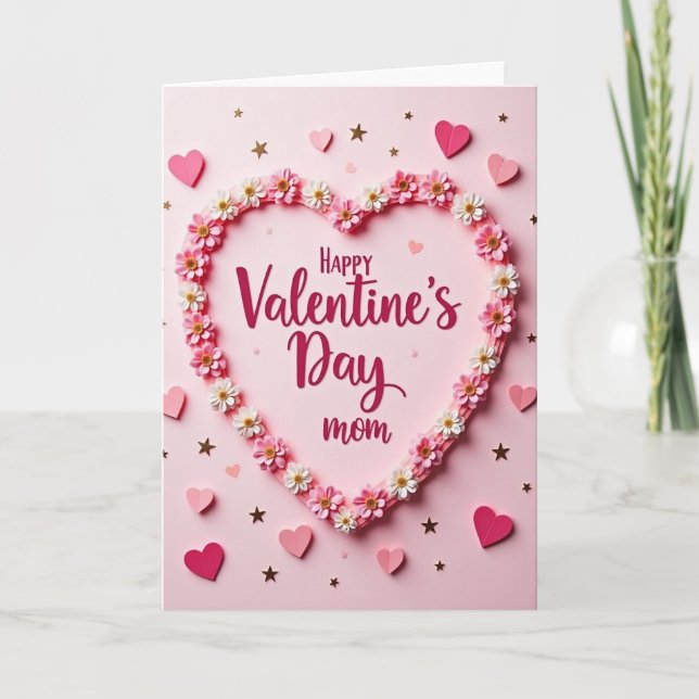 Valentines Day Mom Floral Heart Card (Front)