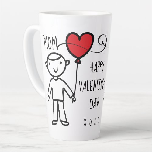 Valentines Day Mom Red Heart Cartoon XOXO Boy Latte Mug