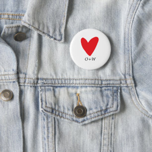 Valentine's Day monogrammed red heart Button