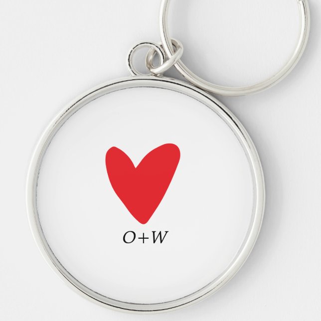 Valentine's Day monogrammed red heart Keychain (Front)