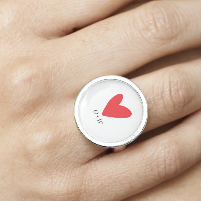 Valentine's Day monogrammed red heart Ring (In Situ)