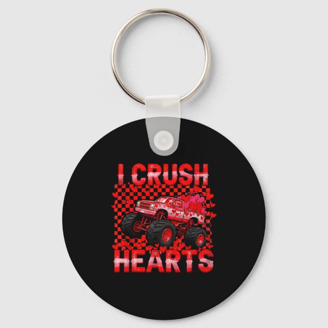Valentines Day Monster Truck Crush Hearts Toddler  Keychain (Front)
