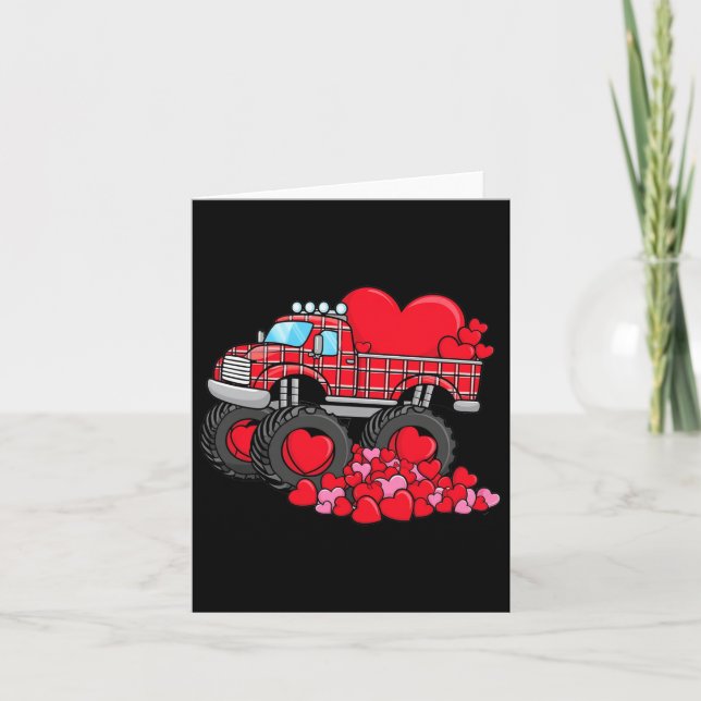 Valentine's Day Monster Truck With Hearts Plaid Bo Card (Front)