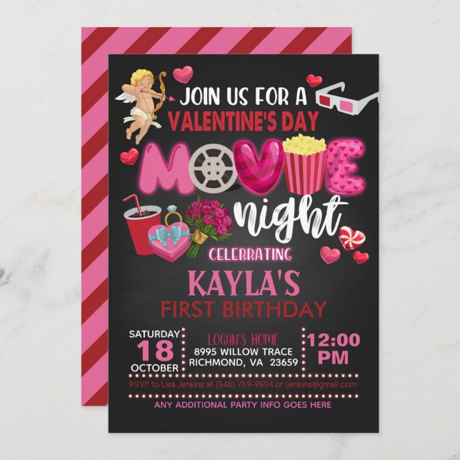 Valentine's Day Movie Night Invitation (Front/Back)
