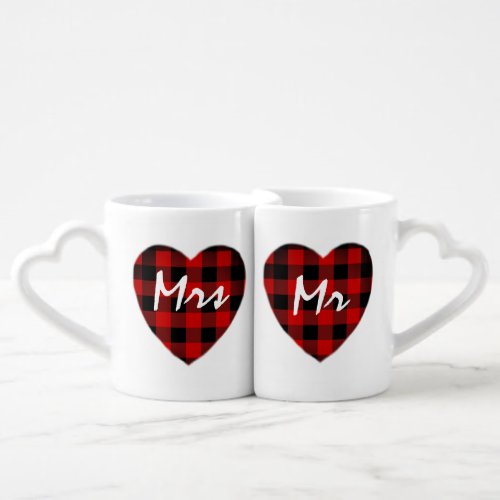 Valentines Day Mr And Mrs Buffalo Plaid Hearts Coffee Mug Set