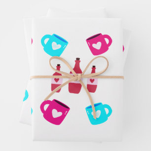 Valentine's Day Mugs and Bottles  Wrapping Paper Sheets