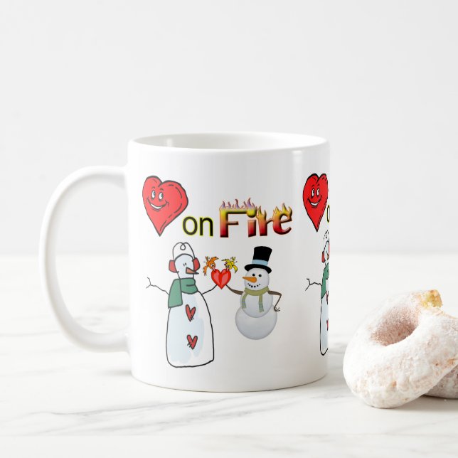 Valentine's Day Mugs Heart Fire Snowman  (With Donut)