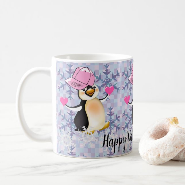 Valentine's Day Mugs Penguin Hearts (With Donut)