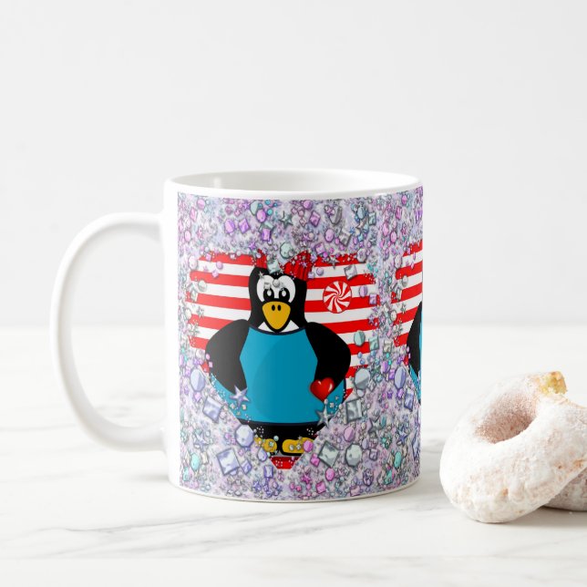 Valentine's Day Mugs Penguin Hearts (With Donut)