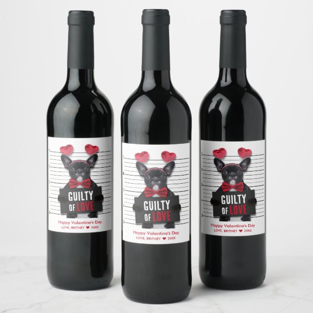 Valentine's Day Mugshot Guilty Love Dog Funny Wine Label (Bottles)