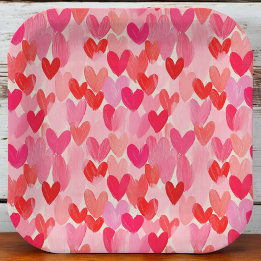 Valentines Day Multi Hearts Pattern Love Paper Plates